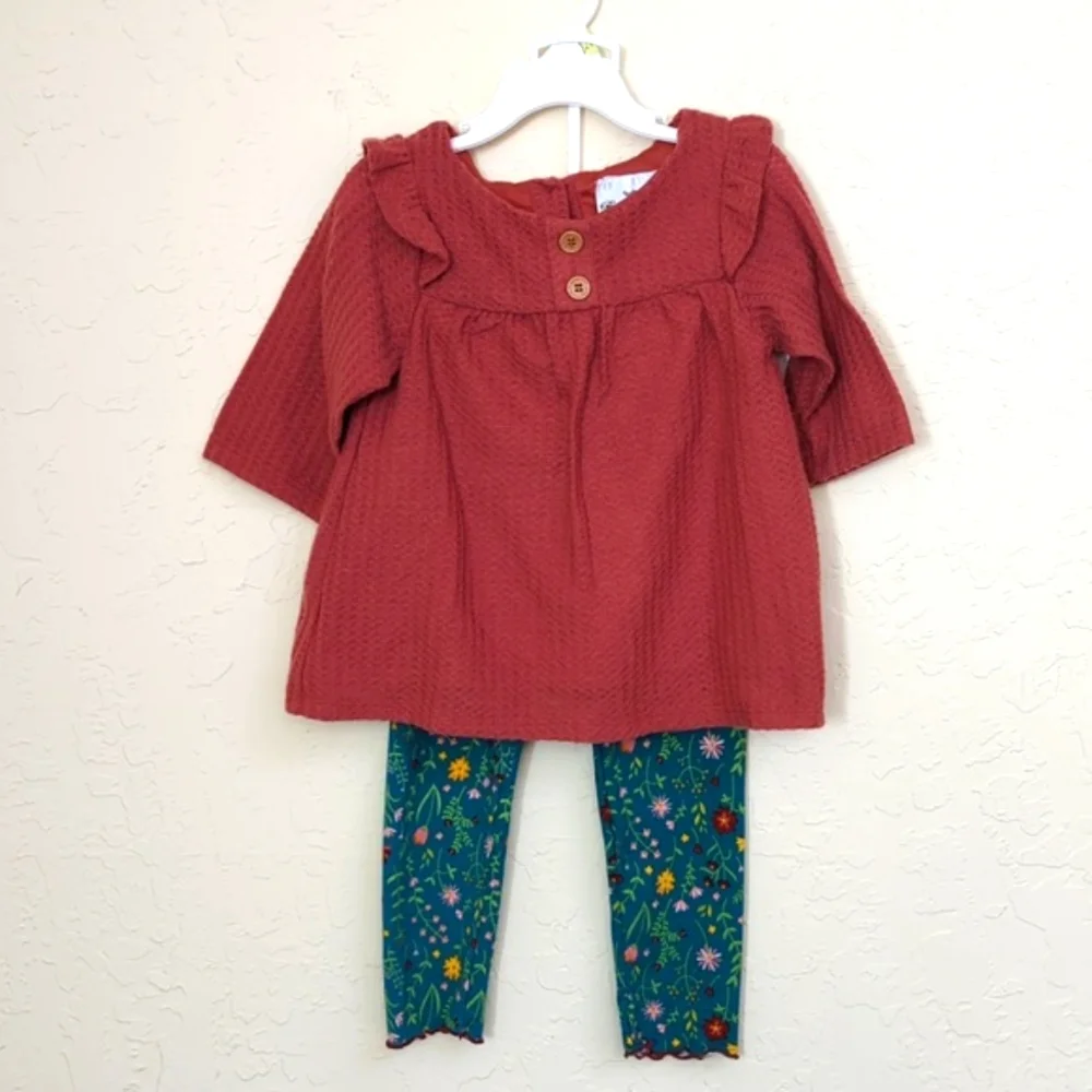 Rare Editions Toddler Girls Thermal Ruffle Floral Top & Leggings Set Size 4T
